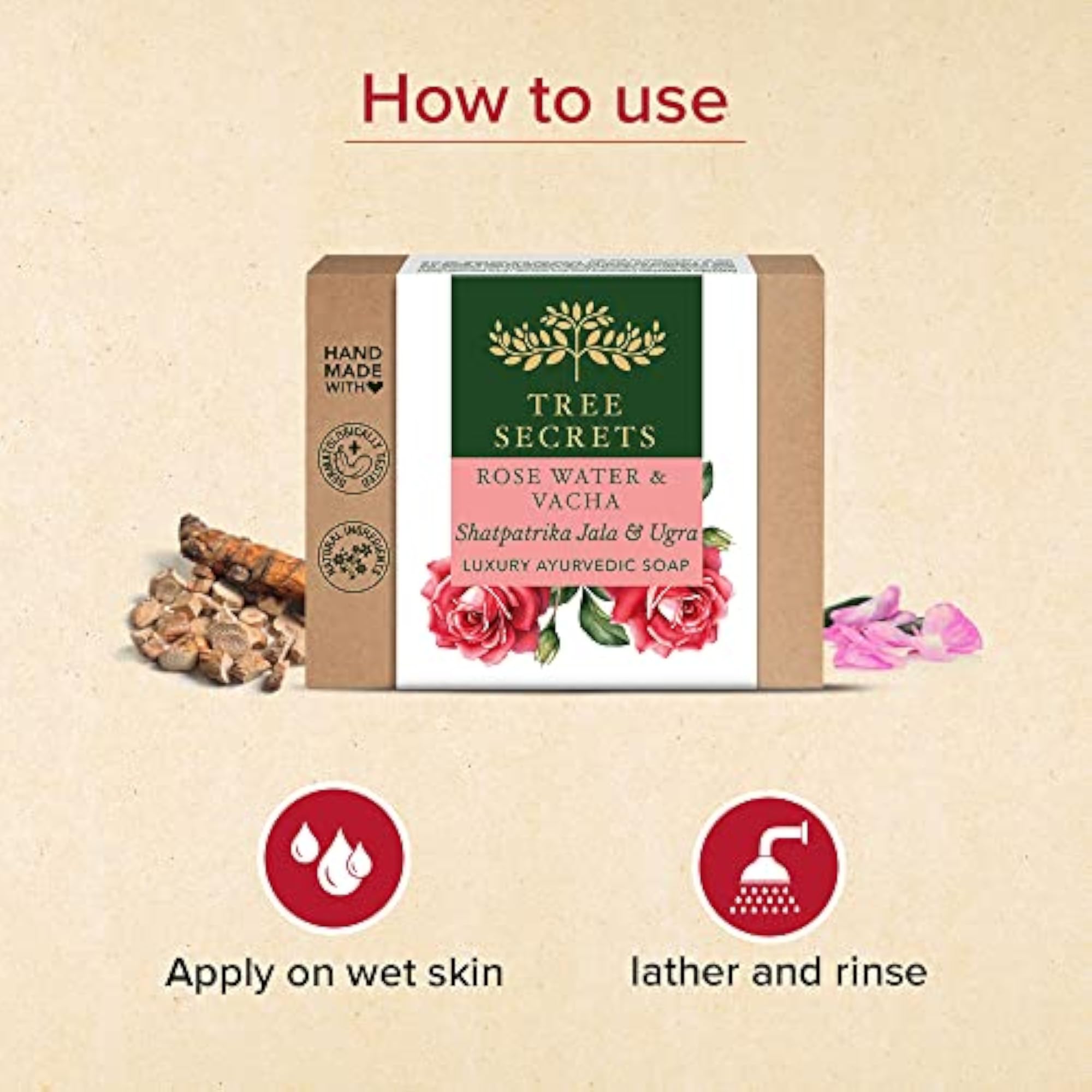 Luxury Ayurvedic Rosewater & Vacha Soap, Handmade 125g