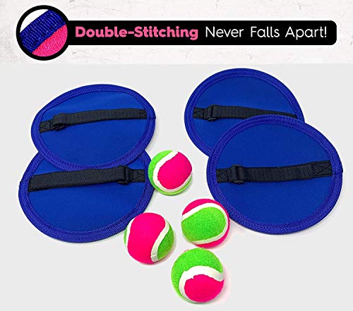 NextClimb Paddle Toss & Catch Game Set – Extra Durable - Handheld Self-Stick Disc Sports Game Kit - Suitable for Sports, Beach, Park, Birthday Gift (4 Paddles, 4 Balls, Carrying Bag)