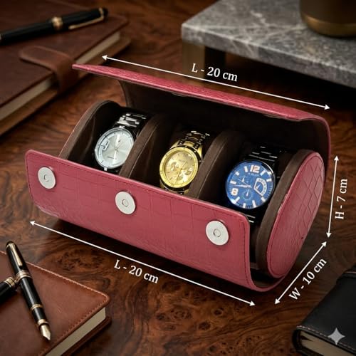 Image of essart Luxury Watch Storage Case - Premium Leather Organizer Box for Exclusive Timepieces, Elegant Display & Protection for Collectors (WR-1013-Croco-Maroon)