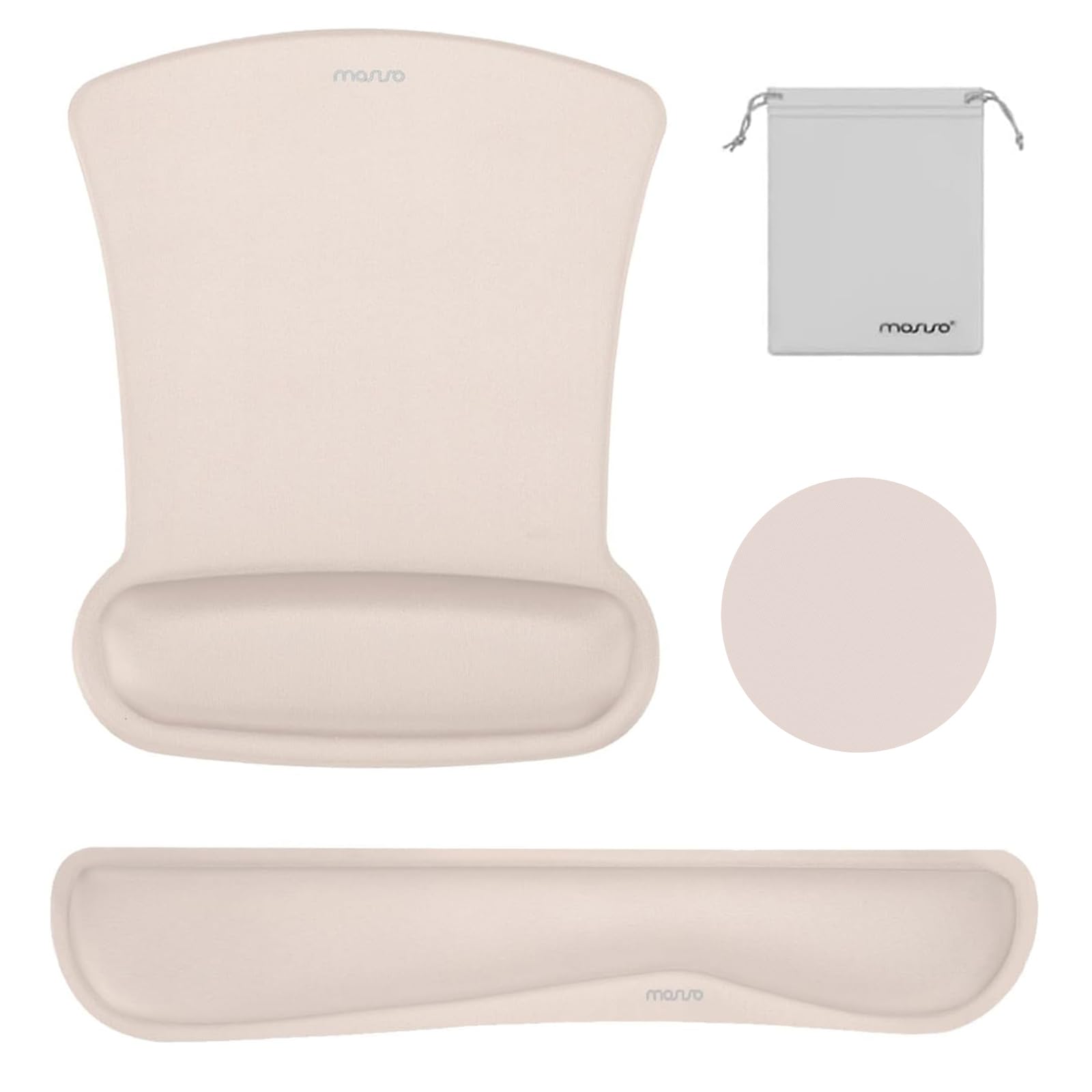 MOSISO Keyboard Mouse Wrist Rest Support Set, Keyboard&Mouse Wrist Rest&Coaster&Storage Bag, Ergonomic Non-Slip Mousepad&Easy Typing Cushion with Raised Memory Foam for Home Office, Apricot