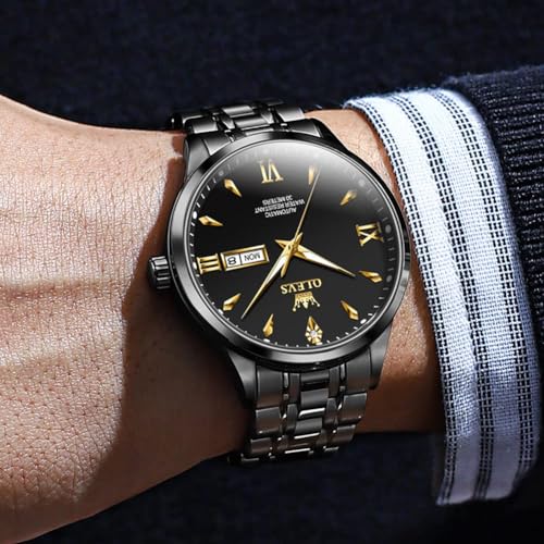 Image of OLEVS Automatic Watches for Men Self Winding Mechanical Wristwatch Luxury Business Dress Stainless Steel Luminous Waterproof Calendar Mens Watch
