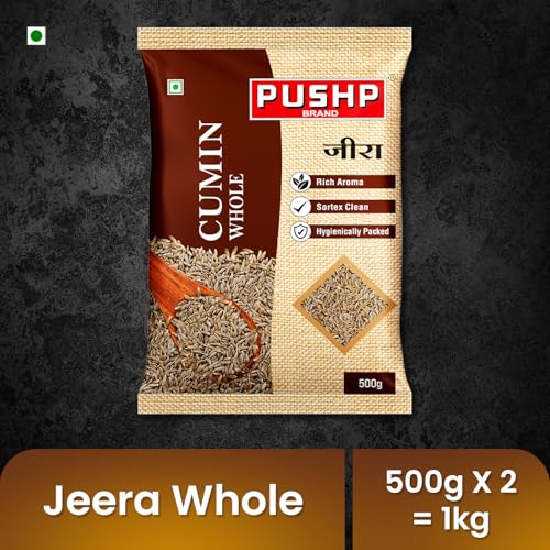 Image of Pushp Whole Jeera | 500g Pouch | Premium Cumin Seeds | Aromatic & Flavorful | Ideal for Cooking, Tadka, Seasoning (Pack of 2)