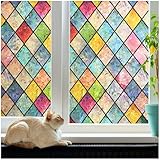 rabbitgoo Stained Glass Window Film Rainbow Film Decorative 3D Privacy Sticker Colorful Lattice Window Decals Cling, Sun Catcher Static Decals for Home 17.5'×78.7'