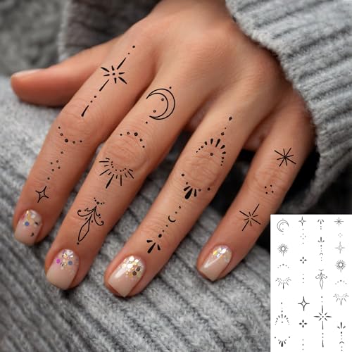 Image of 20 Sheets Black Tiny Infinity Rose Flowers Butterfly Temporary Tattoos For Women Adults Temp Tatoo Sticker, Realistic Small Arrow Crescent Moon Sun Star Fake Tattoos For Finger Hands Waterproof Decals