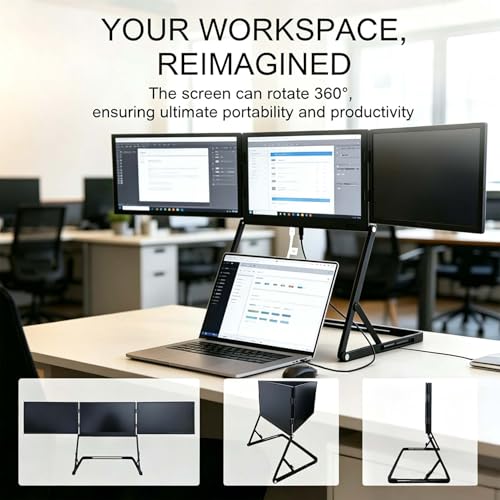 Image of 15.6'' Laptop Screen Extender Portable Triple Monitor | 1920x1080 IPS 3-Screen Foldable Display, Quad Screen View Workstation for 13.6 inch-17 inch Laptops,USB-C & Mini H /D Interface