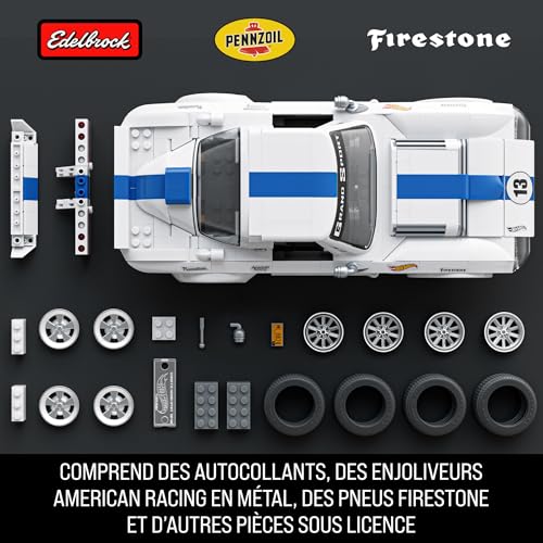 Mattel Brick Shop Hot Wheels Coffret de Construction Corvette Grand Sport, série Elite,918 pièces, pour Les collectionneurs, JGR31, Blanche