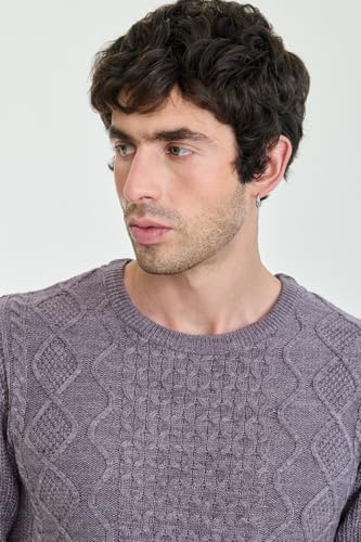 Image of SNITCH Men Sweater | Textured Cable Knit Design with Crew Neck & Full Sleeves | 100% Acrylic Fabric Knitwear for Casual Wear & Winter Wear| Regular Fit