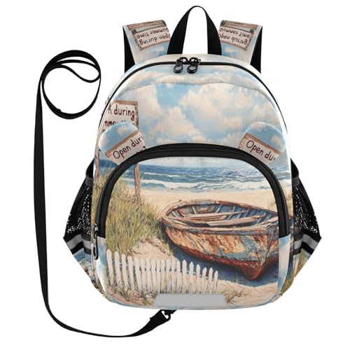 Boat Grass Summer Beige Toddler Harness Backpack for Boys Girls 3-6 Years Kids Backpack with Anti Lost Safety Leash Baby Travel Bag for Walking Travel Preschool