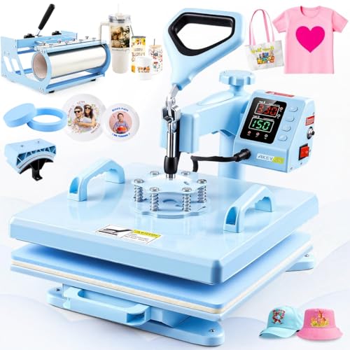 Heat Press Machine, 15x15 Heat Press for t Shirts with Attachment 30oz Sublimation Tumblers Press, Hat Press, Plate Printing, DIY Heats Transfer Press Vinyl for Beginners Blue