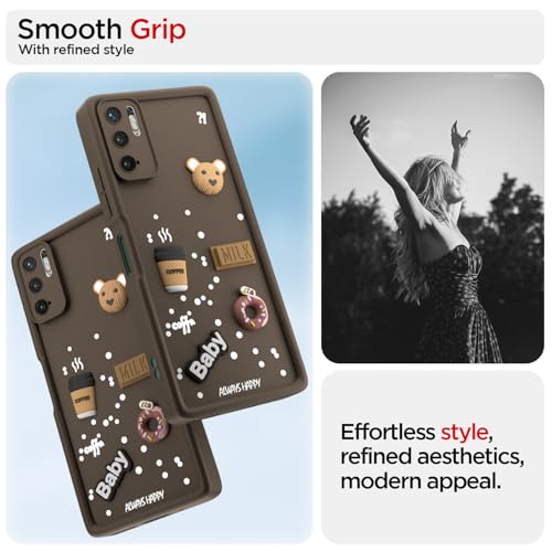 Image of Pikkme Back Cover for Xiaomi Redmi Note 10T 5G | Cute Fun Cartoon 3D Bear Silicone Full Body Protection Bumper Case (Brown)