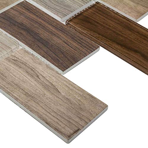 Modern 3X6 Subway Brown Glossy Wood Grain Glass Mosaic Tile Kitchen Backsplash Bathroom Mto0334 #TOP1