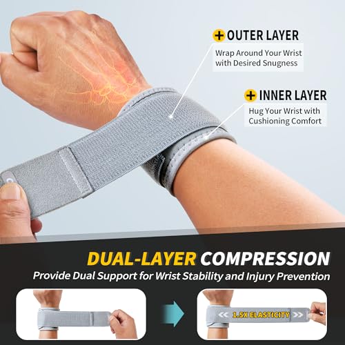 Image of CAMBIVO 2 Pack Wrist Brace for Carpal Tunnel with wraps, Gray | Wrist Support, Adjustable Wrist Wraps for Weightlifting, Tendonitis, Pain Relief, Sleeping, Night, Gym, Neoprene, Both Hands