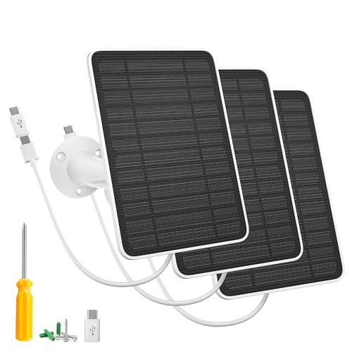 Image of 5W Solar Panel Charger Compatible with Arlo Essential 2K Outdoor Camera(2nd Gen)/Essential Outdoor XL(2nd Gen)/Essential Spotlight, IP65 Waterproof 10ft USB-C & Micro USB Cable & Wall Mount, 3 Pack