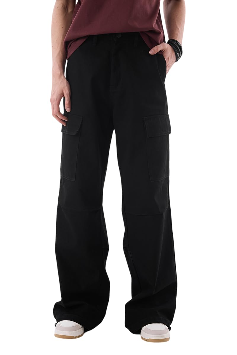 Men Cargo Pants | Loose Fit Mid Rise with Adjustable Drawstring Hem & Utility Pockets | 100% Cotton Twill Fabric for Casual & Streetwear Styling-image-34