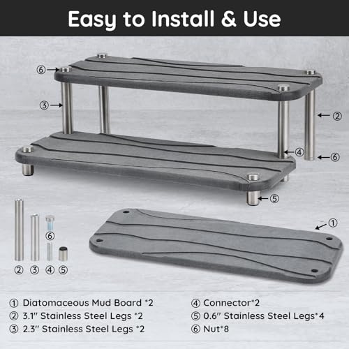 Image of Segbeauty 2 Tier Fast Drying Diatomaceous Earth Tray, 11x4.3in Water Absorbing Stone Drying Vanity Tray for Countertop, Bathroom Counter Rack Kitchen Sink Organizer Dish Soap Sponge Holder Dark Gray