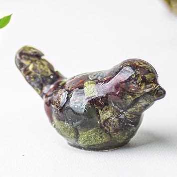 Miniature Crystal Bird Figurines Resin Outdoor Statues, Healing Gravel Bird Decor for Positive Energy, Decorative Ornaments for Home Garden Office Desktop, Dragon Blood Stone