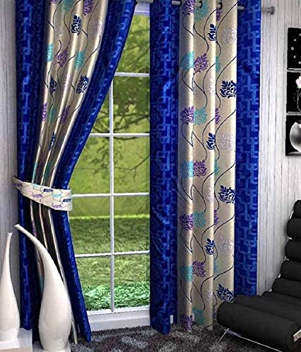 K 2 6 Creations -1 Piece Polyester Alluring Leafy Bedroom Curtain for Long Door (4 x 9 Feet Blue)-picture-30