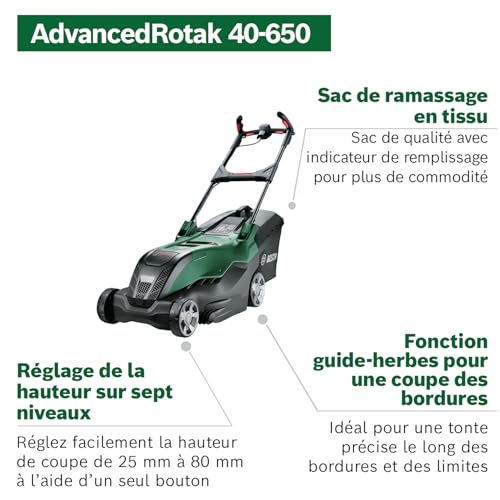 Bosch Tondeuse Filaire puissante AdvancedRotak 40-650 (pour tondre Votre pelouse ; Puissance du Moteur 1 700 W ; Largeur de Coupe : 40 cm)