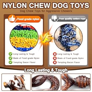 Dog Toys, 4-Pack Indestructible Dog Chew Toys for Aggressive Chewers, Nylon Durable Dog Toys for Medium Large Dogs Breed, Bacon Flavored Tough Dog Bones Chew Toys for Super Chewer Dog Toys, 4-Pack Indestructible Dog Chew Toys for Aggressive Chewers, Nylon Durable Dog Toys for Medium Large Dogs Breed, Bacon Flavored Tough Dog Bones Chew Toys for Super Chewer