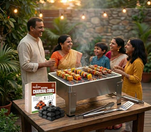 Image of Casa De Amor Natural Charcoal Cubes for BBQ, Grilling & Tandoor | Long Burning, Low Smoke, Odorless Coconut Shell Charcoal | Eco-Friendly Fuel for Barbecue & Outdoor Cooking (5 Kg)
