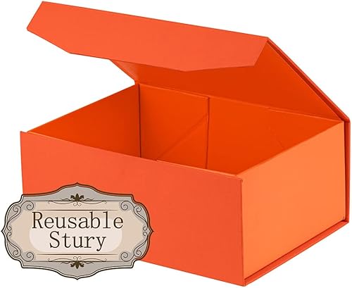 Miniatura 6 de 3 cajas de almacenamiento plegables naranjas mejoradas, cajas de embalaje de regalo rectangulares resistentes con tapa, cierre magnético plegable,