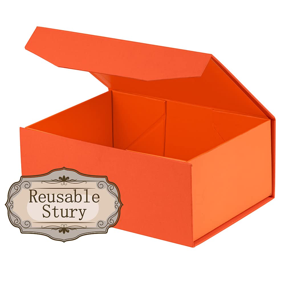 10 małych pomarańczowych pudełek prezentowych, 25 x 18 x 10 cm, magnetyczne pudełko prezentowe z pokrywką, hurtowe pudełka na prezenty dla druhny (imitacja tekstury skóry, 10 szt./opakowanie)