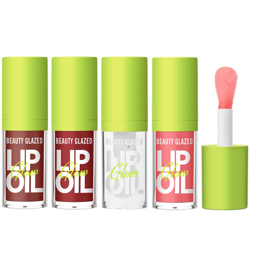 Beauty GlazedBig Brush Head Lip Oil, Ultra-Hydrating & Nourishing, Smooth Glossy Finish Lip Glow Oil, Shiny and Vegan Tinted Lip Gloss, Non-Sticky (4, 101# 102# 105# 107#)