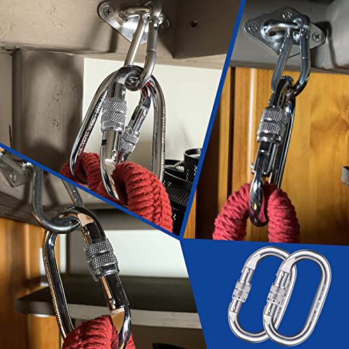 Image of Heavy Duty Carabiner Clip Climbing Carabiner(25kn=5600lbs),Travel Essentials Hook with Screwgate Multipurpose for Climbing, Rigging, Ropes, Hammocks (O Shape, 2pack)
