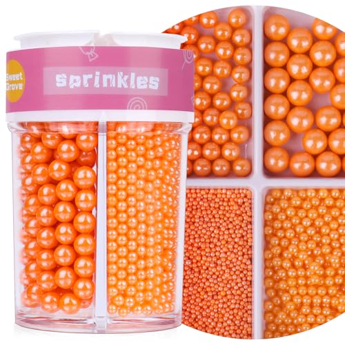 Image of Orange Sprinkles for Cake Decorating, 4 Sizes Edible Pearl Sprinkles, 7.8oz | For Baking Cake Cupcake Ice Cream Chocolate Cookie Decorating Celebrations Wedding Shower Party