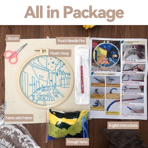 Image of DINVES DIY Punch Needle Kits, Cute Cartoon Sheep with Flower for Beginners, 20x20cm Hoop Embroidery Punch Needle Starter Craft Set, Easy for Adults and Children, Ideal and Decoration Gift