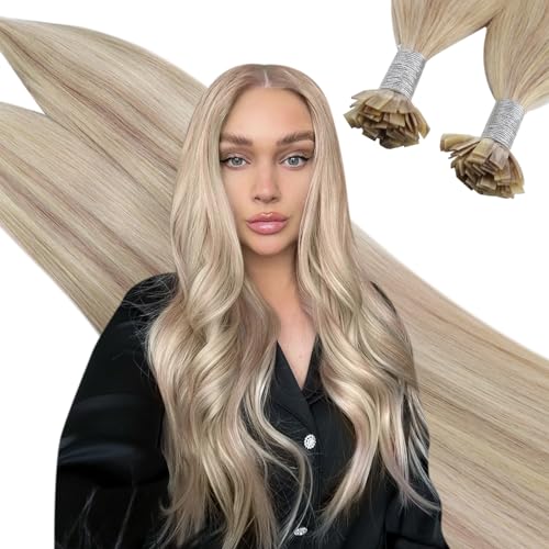 Ugeat geat Flat Tip Hair Extension Real Human 20 Inch #1B Off Black Extensions 50G Prebonded Keratin, 50.0 grams