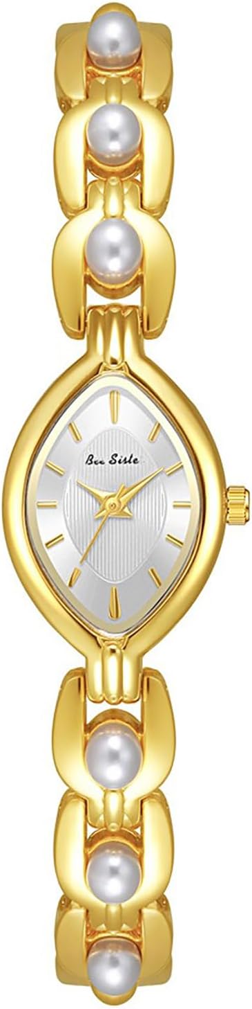 LOREO Women's Elegant Pearl Bracelet Watch Oval Dial Quartz Movement Gold/Silver Waterproof Casual Wristwatch for Ladies