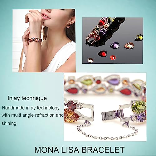 Multicolor Bracelets for Women,Cubic Zirconia Artificial Garnet Amethyst Peridot Links Bracelet Christmas Gift4