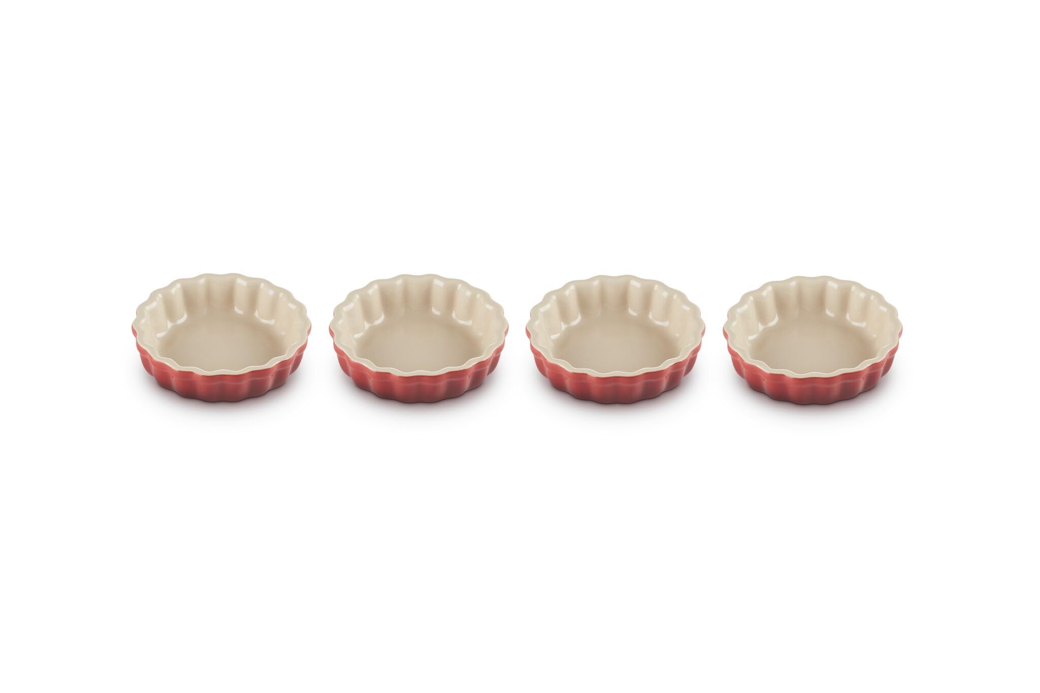 Le Creuset 4er-Set Tarteförmchen aus Steinzeug, Je 200 ml/Ø 11 cm, Kirschrot, 91017411060000