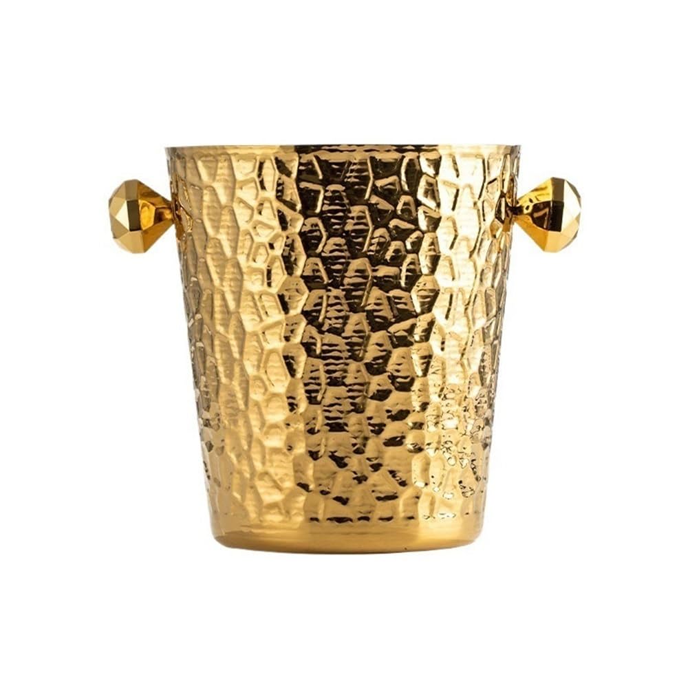 Secchiello per il ghiaccio in acciaio inox martellato, per casa, feste, portabilità (oro)