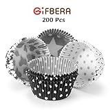 GIFBERA 200 Piece Polka Dots Paper Baking Cups/Cupcake Liners, Standard Size, Black and White