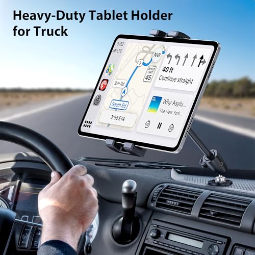 CreaDream Aluminum Tablet Mount for Truck, Tablet Holder for Car, Angle Adjustable with Drill Base, iPad Car Holder for Dashboard, Wall, Boat, Vehicle, Compatible with 4.7"-13" Tablets, iPads, Phones - image 3
