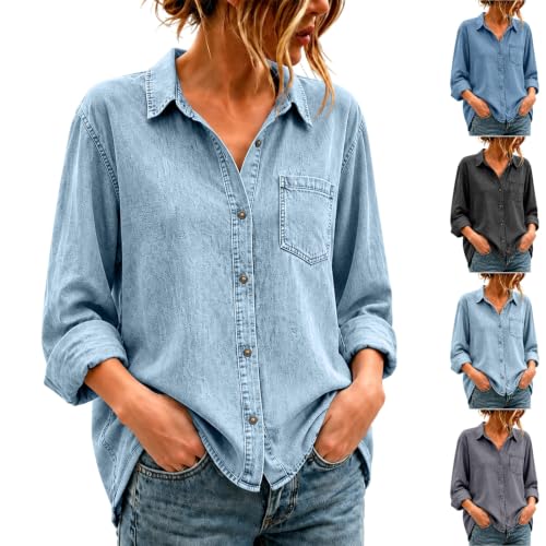 Denim Shirts for Women Trendy Dressy Oversized Button Down Jean Jacket