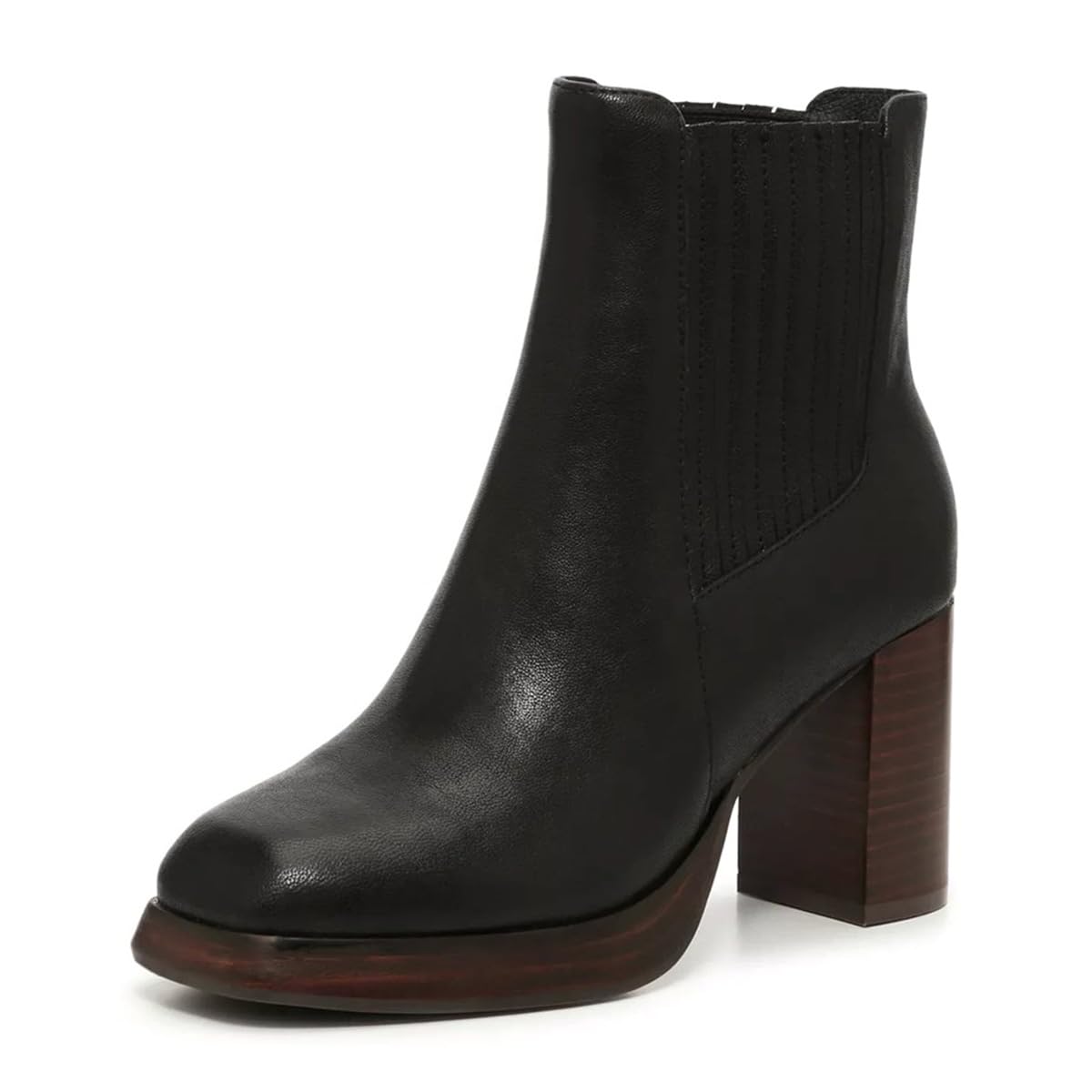 Pazzion Womens Stylish Square Toe Elastic Sided Ankle Booties Pull On Stacked High Heels Short Boots Daily Working