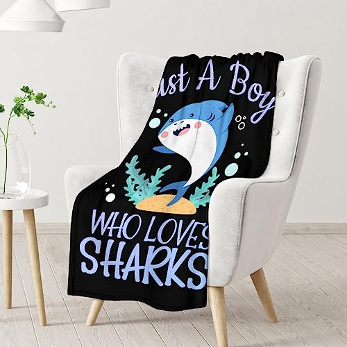 Shark Blanket Gifts - 30"x40" Cute Throw Blanket for Boys - Black Soft Fuzzy Blankets for Couch & Office