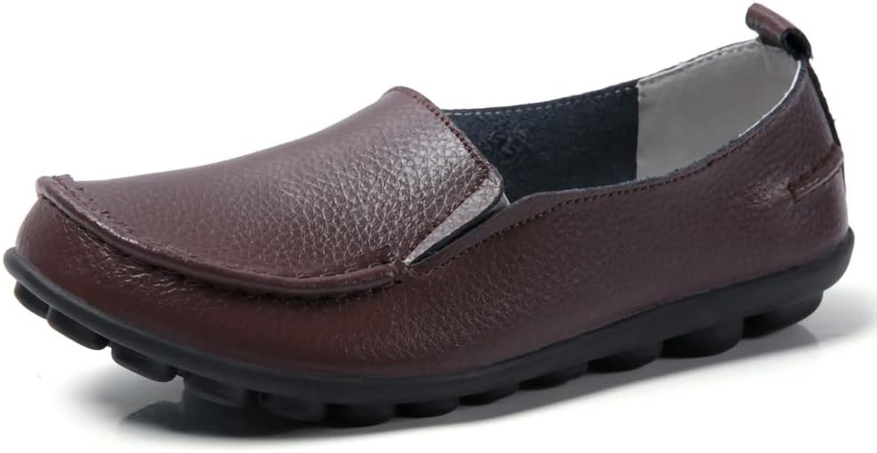 JeathFea Casual Womens Loafers Shoes Soft Leather Lightweight Classic Penny Slip-on Loafers Outdoor Indooor Walking Driving Moccasins Flats for Womens Nurse Loafers Flats Coffee