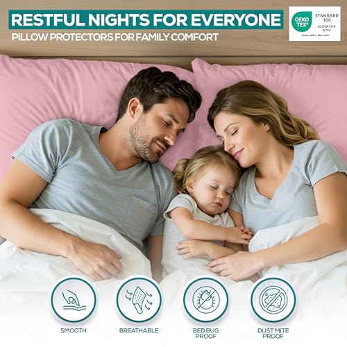 Image of Utopia Bedding Premium 100% Waterproof Pillow Protectors with Zipper King Size (Set of 2), Bed Bug and Dust Mite Proof Zippered Pillow Covers, Pillow Encasement Cases, Pink