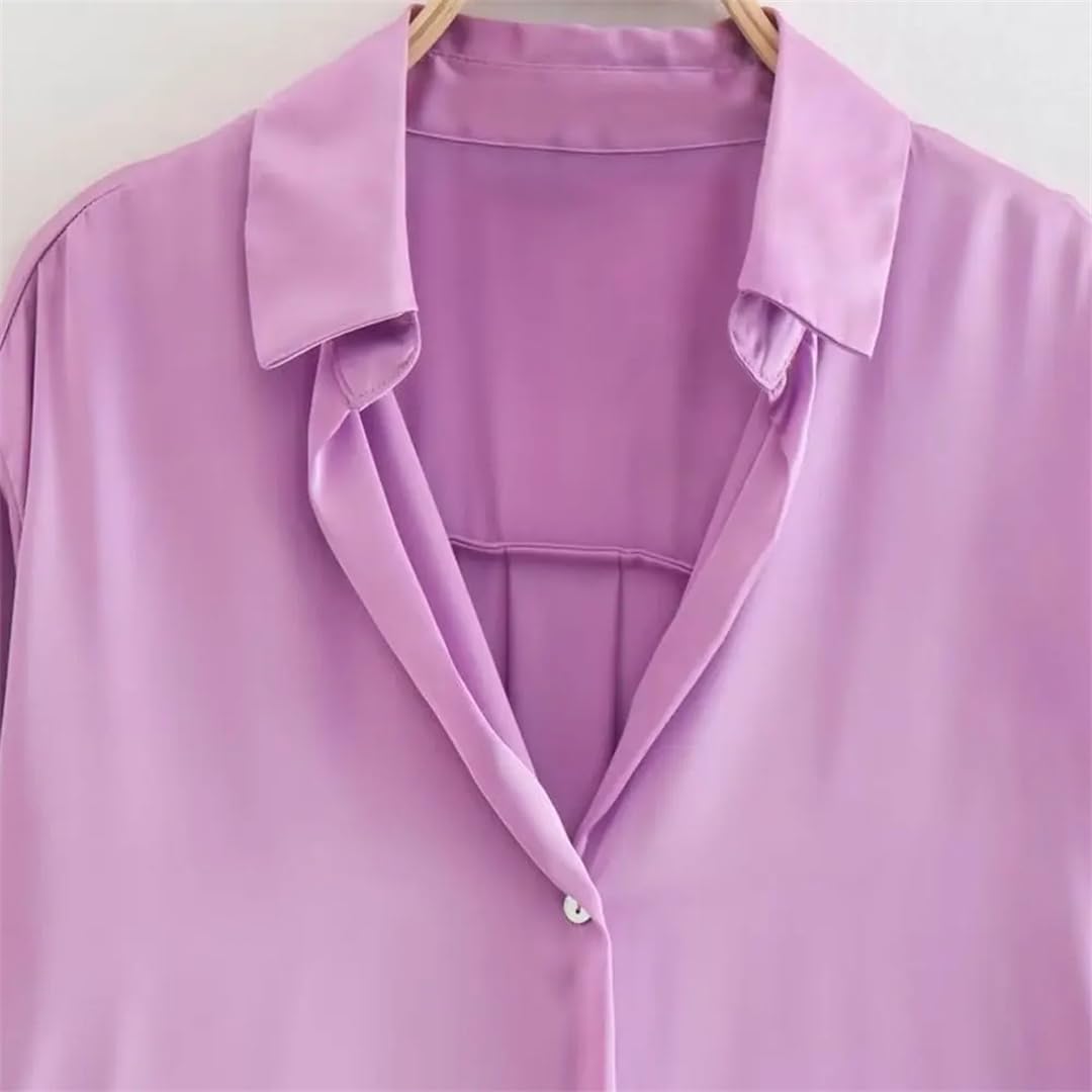 Camisas sueltas de satén de moda para mujer, estilo vintage, manga larga, botones frontales, blusas femeninas elegantes
