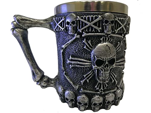 Classic Stainless Steel Reusable Insulated Viking Skull Cups Novelty Coffee Mugs For Women And Beer Mug For Men 14Oz With Handles For Tea Milk Coffee Drinking &Halloween Bar Drinkware Gift,Party Cup #TOP5