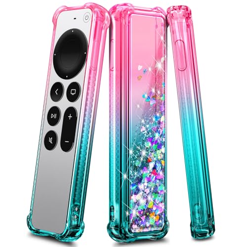 NZND Glitter Quicksand Case Compatible with Apple TV 4K Siri Remote (2nd Gen 2021 & 3rd Gen 2022) Pink/Aqua | Bling Floating Liquid Sparkle Soft TPU Cover for Apple TV 6th/7th Gen Remote Control