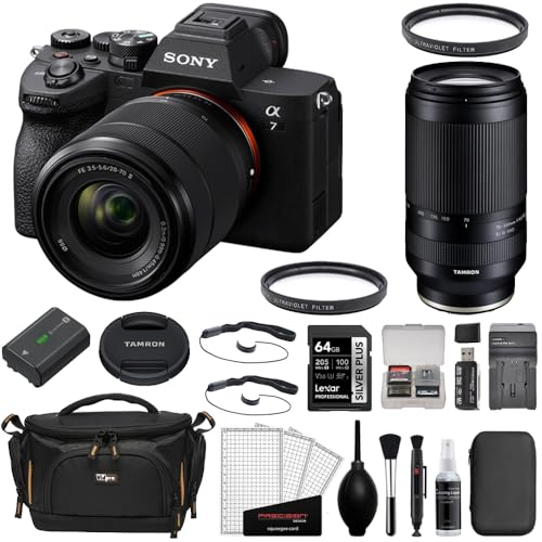 Sony a7 IV Mirrorless Camera with 28-70mm f/3.5-5.6 II Lens Bundle with Tamron 70-300mm Lens + 64GB Card + 2 x UV Filters + Battery Charger + Deluxe Cleaning Kit + Camera Bag (14 Items)
