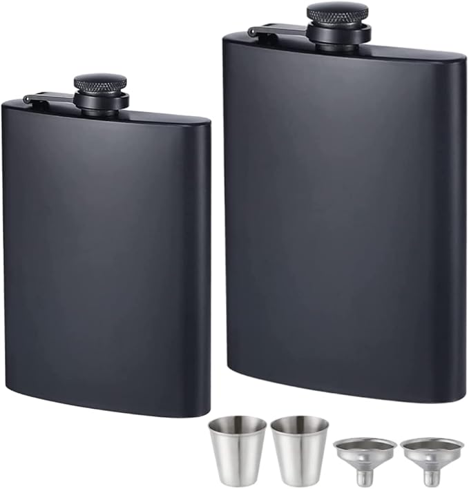 2 Pack Hip Flasks for Liquor, 8 Oz & 12 Oz Stainless Steel Leakproof Thin Flasks