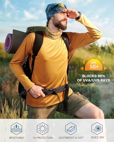 Image of Roadbox Mens UPF 50+ UV Sun Protection Shirts Outdoor Long Sleeve SPF Rash Guard for Fishing Hiking Swimming Running