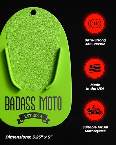 Image of Badass Moto Motorcycle Kickstand Pads - Motorcycle Pads Durable Motorcycle Kickstand Plate, Biker Kick Stand, Motorcycle Stand Pad - Park Your Bike on Hot Pavement, Grass- Go Fast Green(4-Pack)