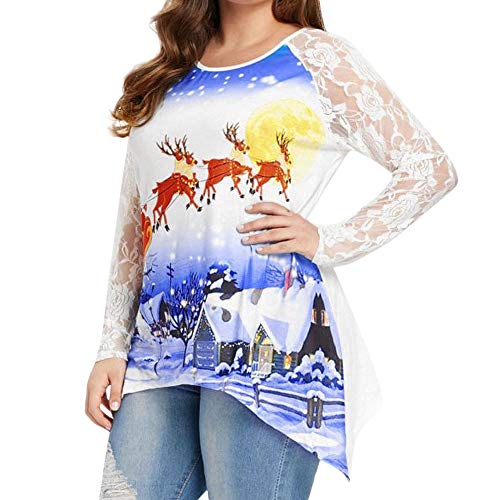 Jaysis Pull De Noël Le Père Noël Motif Imprimé Pullover t-Shirt De Noël Dentelle Sexy Col v Irrégulier Tunique Femme Long Noel Manche Longue Pullover Sweatshirt t Shirt Christmas Sexy Pas Cher Cover